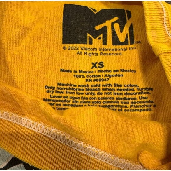 MTV Yellow T-Shirt With Floral Logo Graphic Short Sleeve Casual Tee Women's XS - Picture 3 of 6